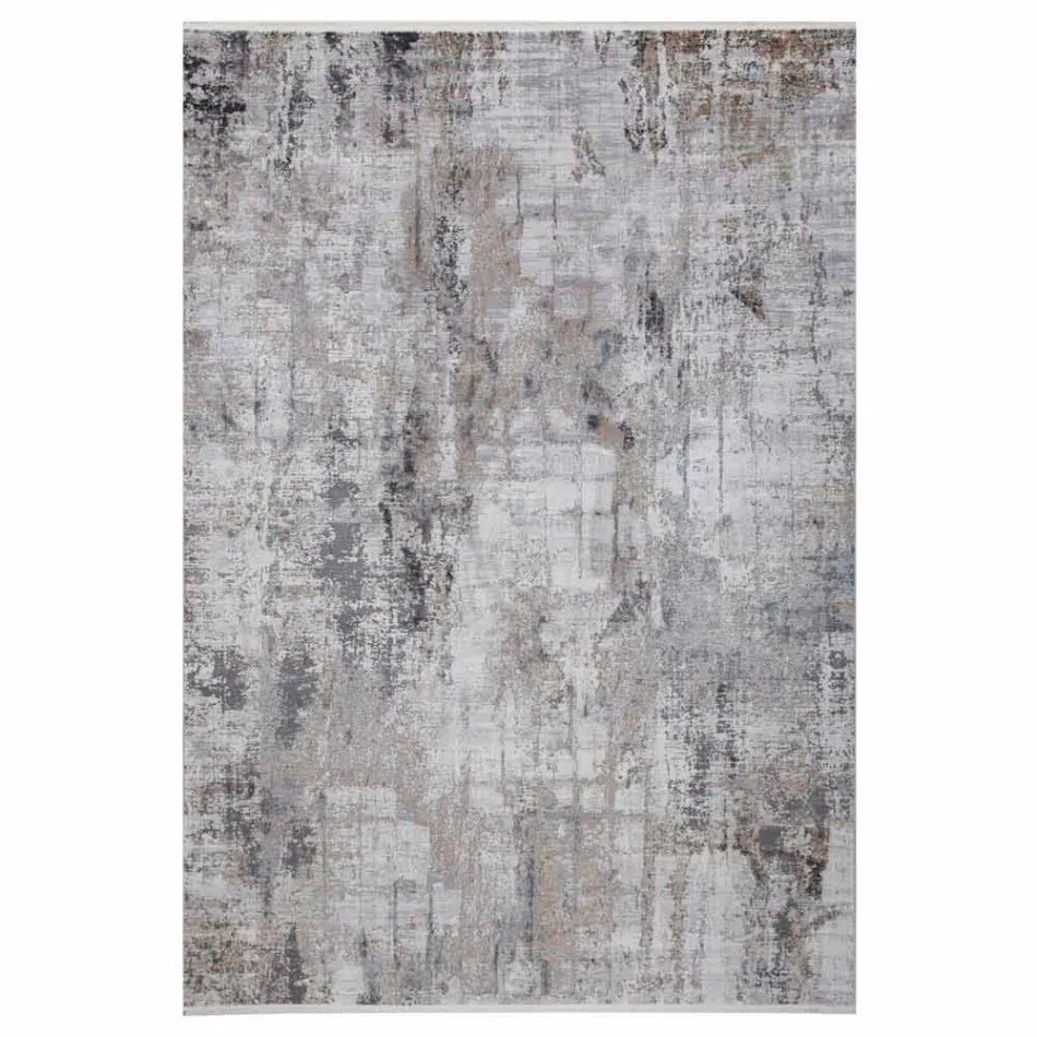 Grey Beige Anti-Slip Rug in Viscose and Acrylic with Design - President Viadurini
