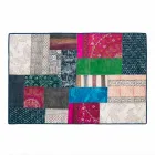 Rectangular Blue Kilim Cotton Rug with Colored Patchwork - Fibre Viadurini
