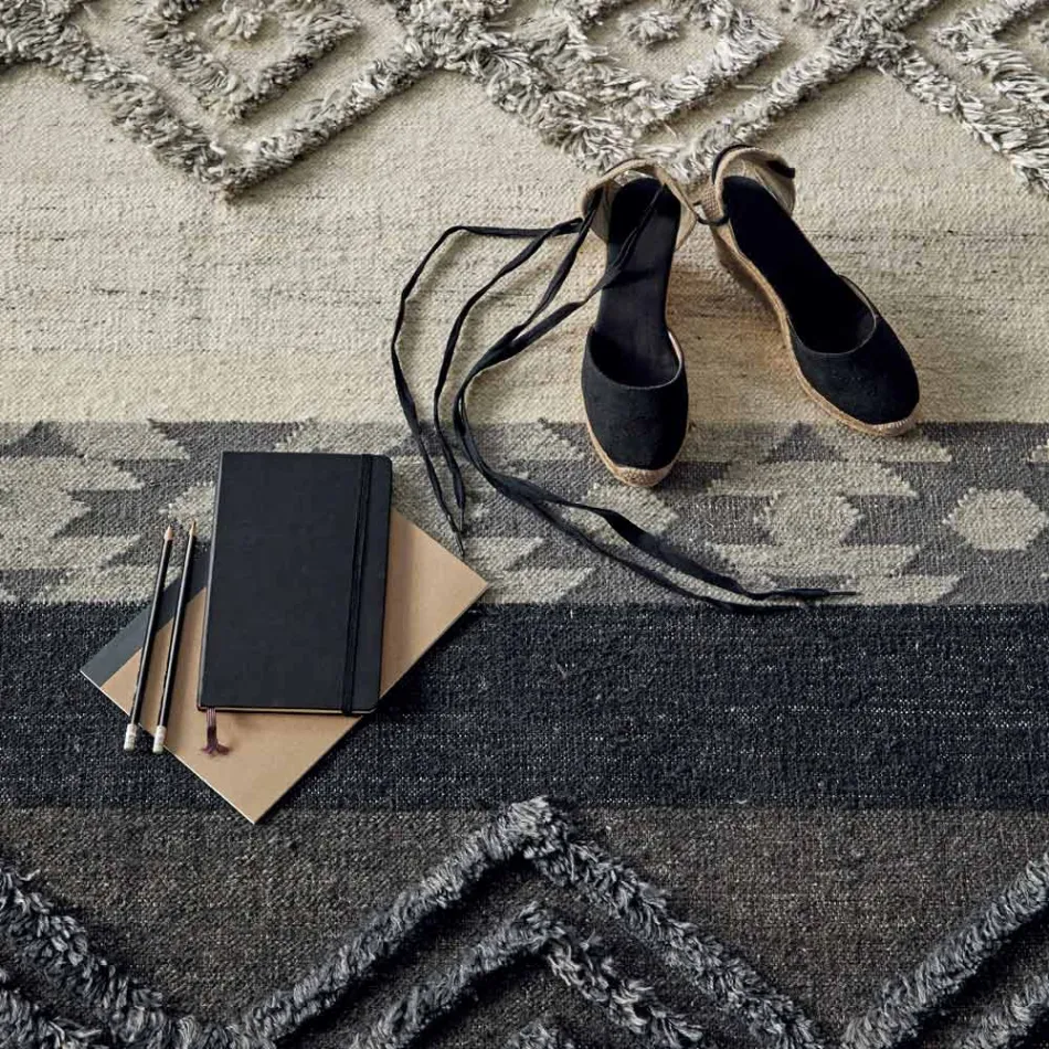 Rectangular Carpet in Wool, Cotton and Viscose for Modern Lounge - Zorro Viadurini