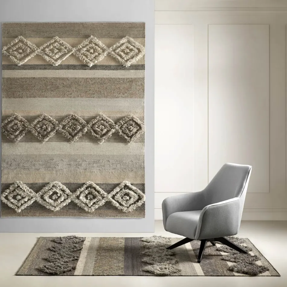 Rectangular Carpet in Wool, Cotton and Viscose for Modern Lounge - Zorro Viadurini