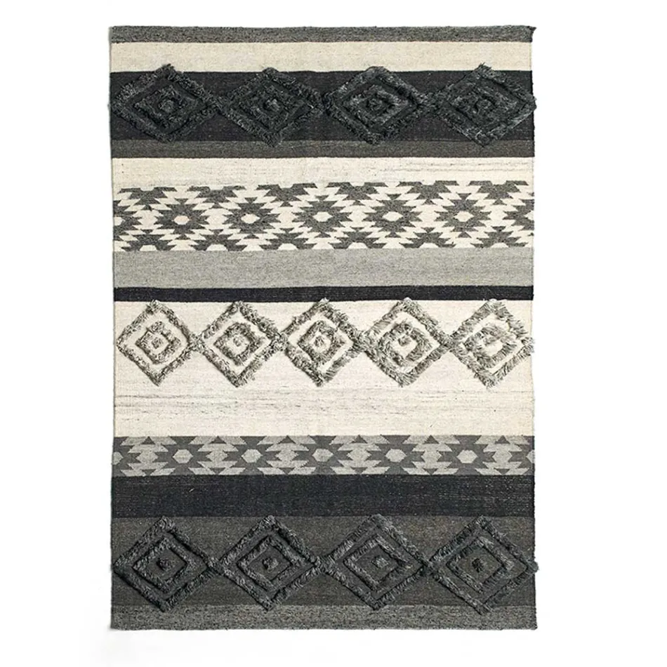 Rectangular Carpet in Wool, Cotton and Viscose for Modern Lounge - Zorro Viadurini