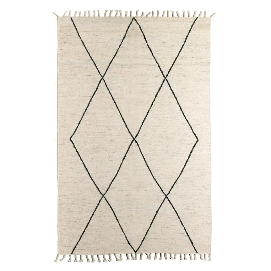 Wool and Cotton Lounge Carpet with Modern Geometric Design - Metria Viadurini
