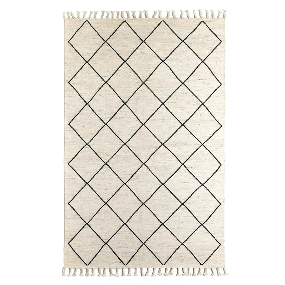Modern Lounge Carpet with Geometric Pattern in Wool and Cotton - Metria Viadurini
