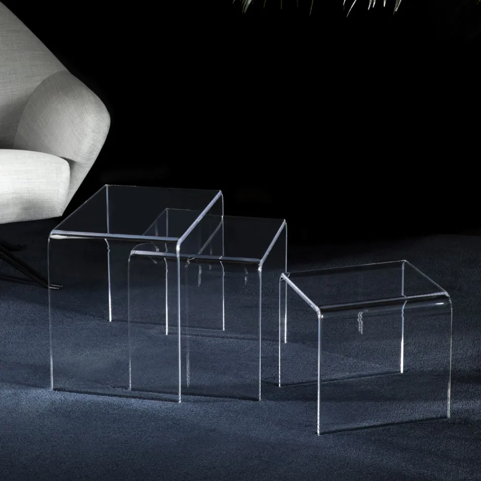 Lounge Coffee Tables in Transparent Minimal Acrylic Crystal 3 Pieces - Cecco Viadurini