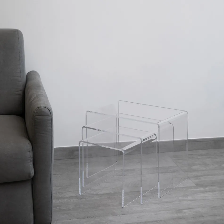 Lounge Coffee Tables in Transparent Minimal Acrylic Crystal 3 Pieces - Cecco Viadurini