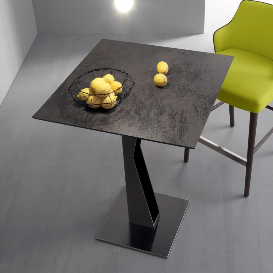 High Square Coffee Table in Inclined Metal and Matt Ceramic Top - Coriko Viadurini