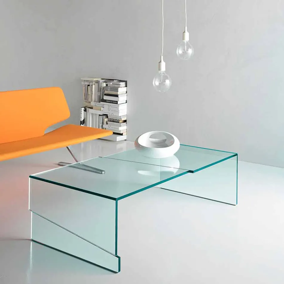 Low Coffee Table for Lounge in Cantilever Transparent Glass - Discount Viadurini