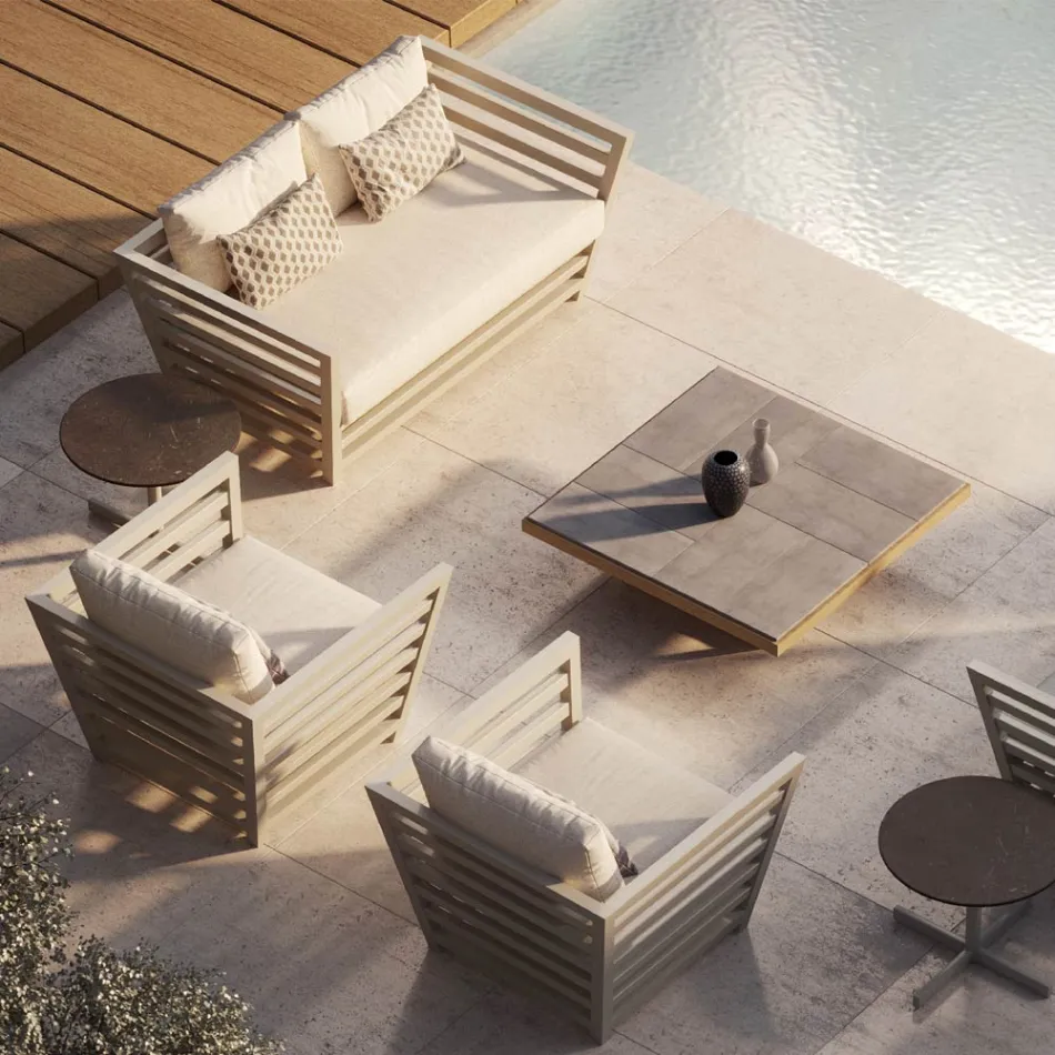 Low Garden Coffee Table with Stoneware Slab Top Made in Italy - Bresson Viadurini