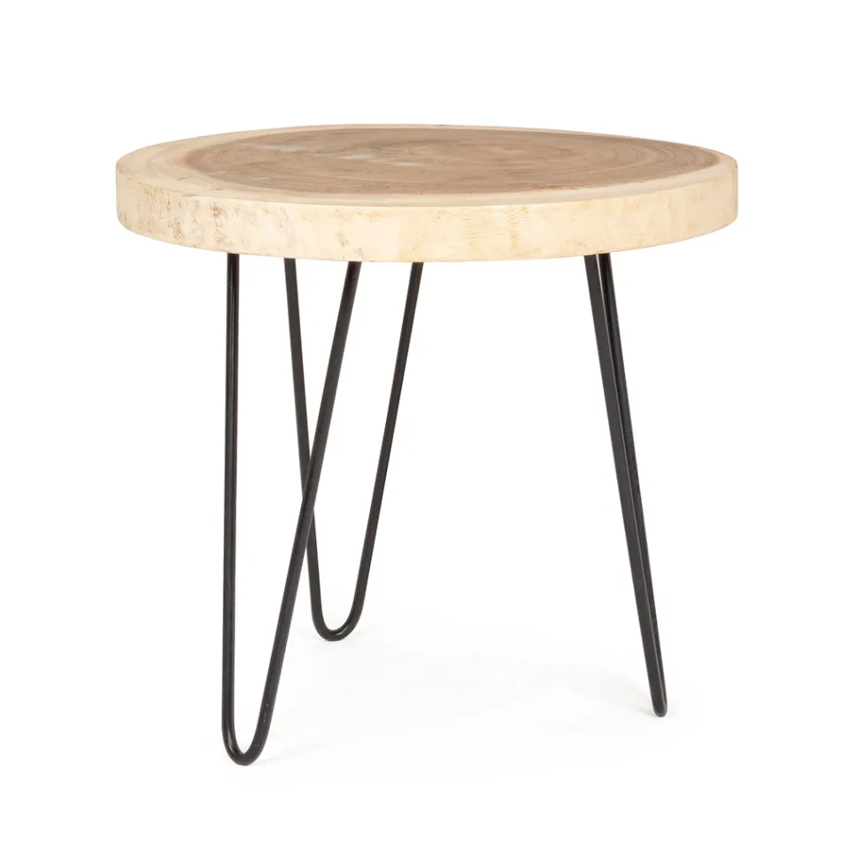 Low Table for Lounge in Aluminium and Top in Natural Wood - Crotone Viadurini