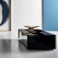 Low Table for Lounge in Smoked Glass and Wooden Drawers 3 Sizes - Mantra