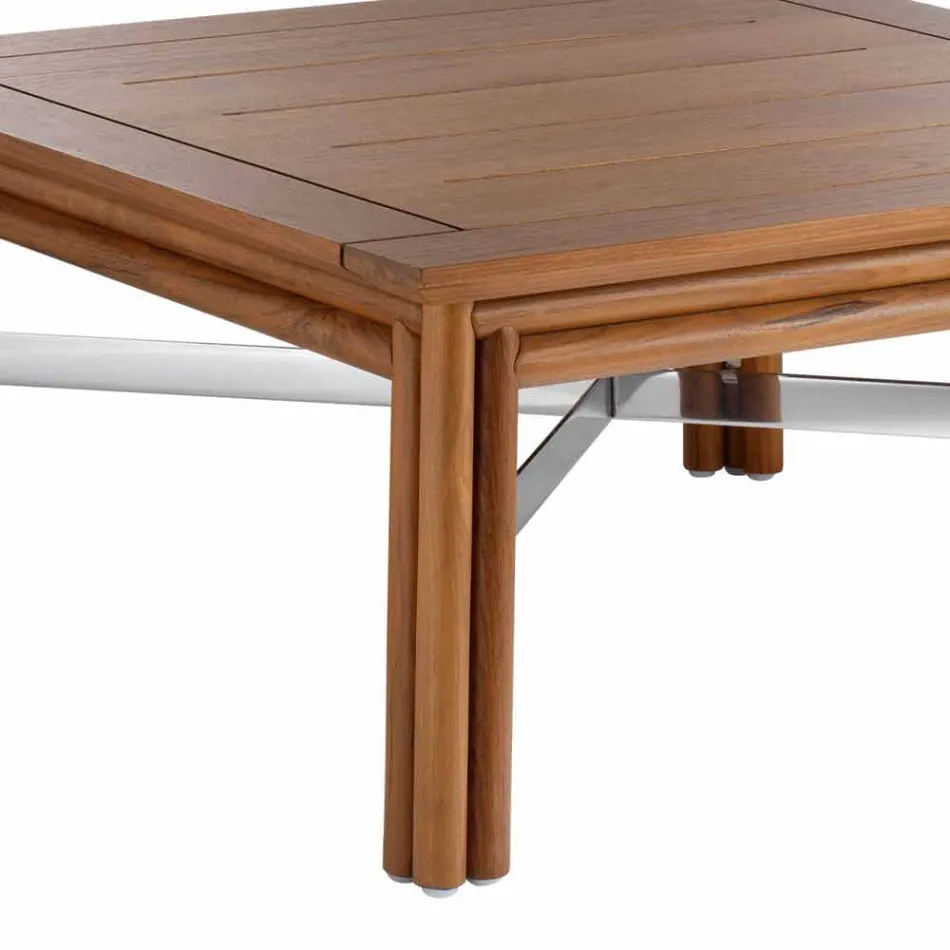 Low Square Coffee Table for Outdoor Lounge in Natural or Black Wood - Suzana Viadurini