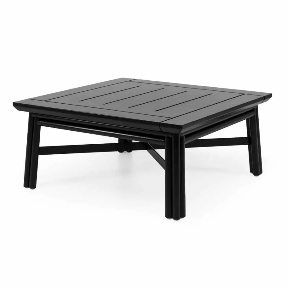 Low Square Coffee Table for Outdoor Lounge in Natural or Black Wood - Suzana Viadurini
