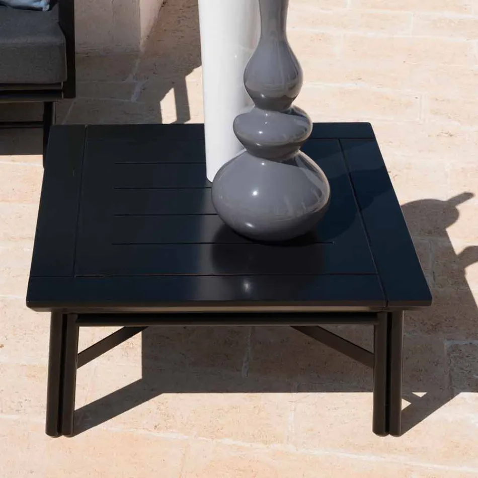 Low Square Coffee Table for Outdoor Lounge in Natural or Black Wood - Suzana Viadurini
