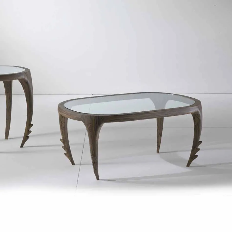 Design cocktail table in wood and leather, l.97xp.68 cm, Cecilia Viadurini