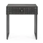 Bedside Table in Steel and Mango Wood of Ethnic Design - Mireo Viadurini