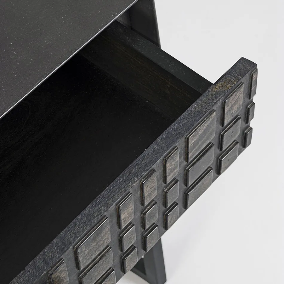 Bedside Table in Steel and Mango Wood of Ethnic Design - Mireo Viadurini