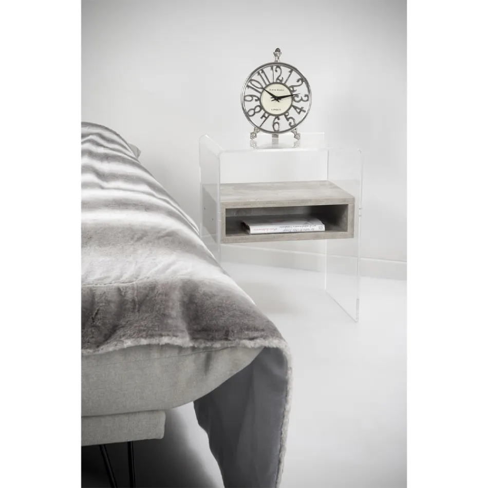 Recyclable Bedside Table in Transparent Plexiglass and Wood - Pascoli Viadurini