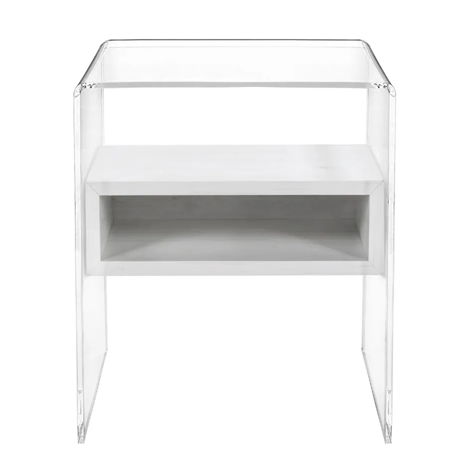 Recyclable Bedside Table in Transparent Plexiglass and Wood - Pascoli Viadurini