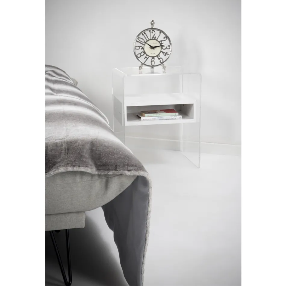 Recyclable Bedside Table in Transparent Plexiglass and Wood - Pascoli Viadurini