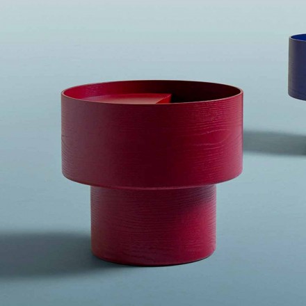 Round Bedside Table of Modern Design in Bordeaux or Blue Wood - Vinnie Viadurini