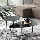 Coffee Table with Metal Base and Mirror and Marble-Effect Ceramic Top - Gisella Viadurini