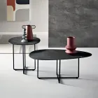 Coffee Table with Metal Base and Mirror and Marble-Effect Ceramic Top - Gisella Viadurini
