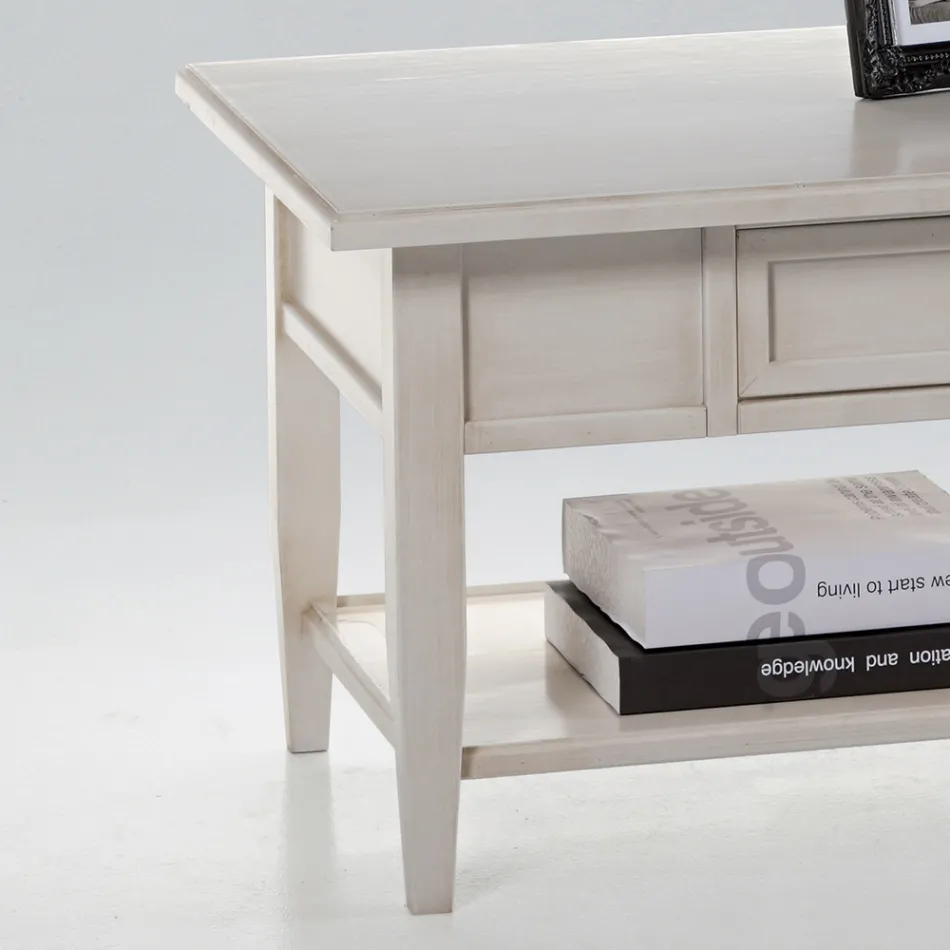 Coffee table with drawer and shelf in patinated wood Made in Italy - Tuoni Viadurini