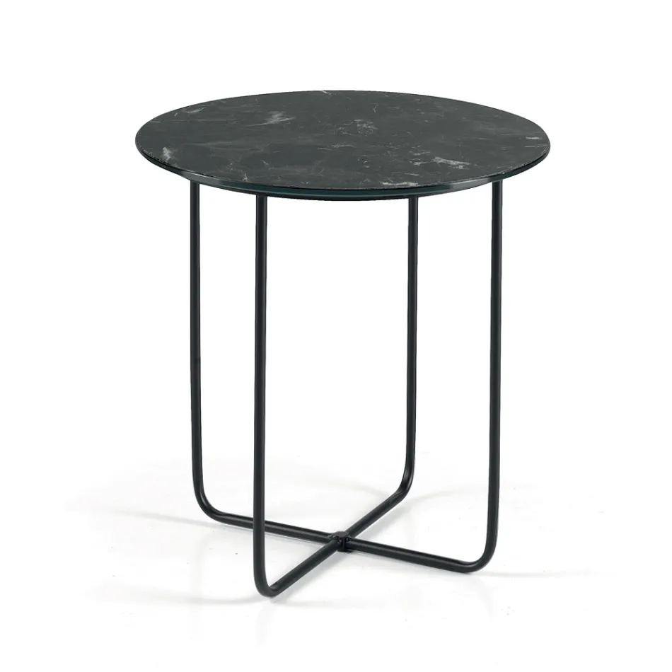 Coffee Table with Mirror and Marble-Effect Ceramic Top Made in Italy - Giusta Viadurini