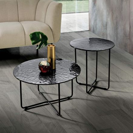 Coffee Table with Mirror and Marble-Effect Ceramic Top Made in Italy - Giusta Viadurini
