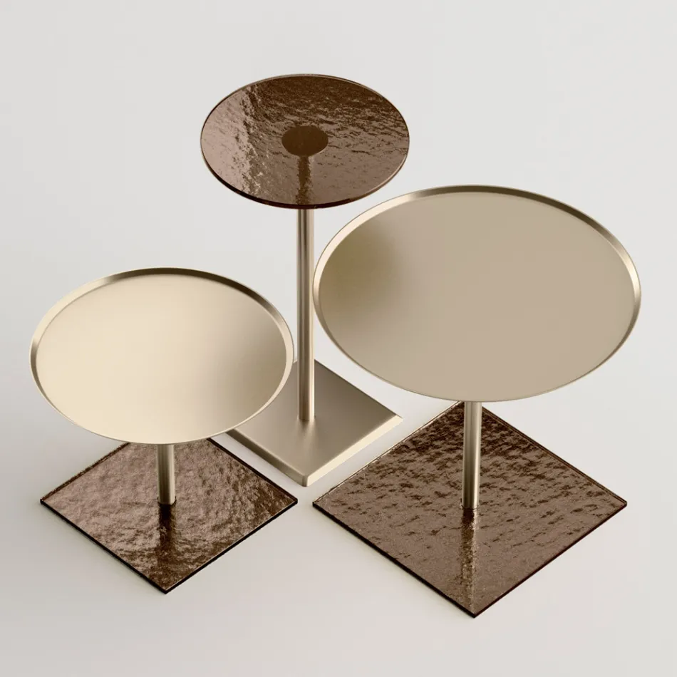 Coffee Table with Round Glass or Metal Top Made in Italy - Anakin Viadurini