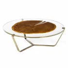 Low design coffee table with glass top and Bigo wood Viadurini