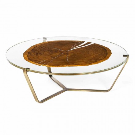 Low design coffee table with glass top and Bigo wood Viadurini