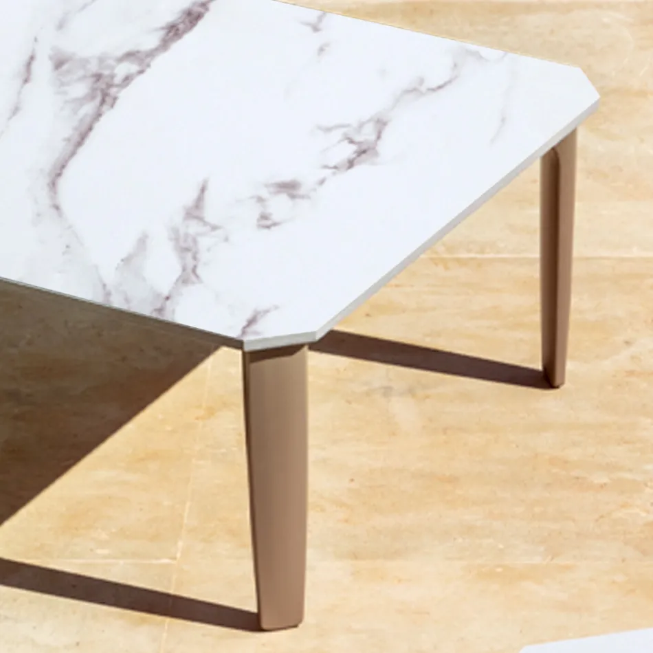 Garden Coffee Table in Aluminium and Stoneware Top 7 Finishes - Filomena Viadurini