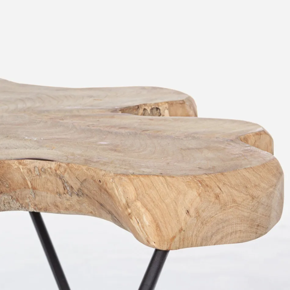 Coffee Table for Lounge Black Steel and Natural Teak Wood - Perlana Viadurini