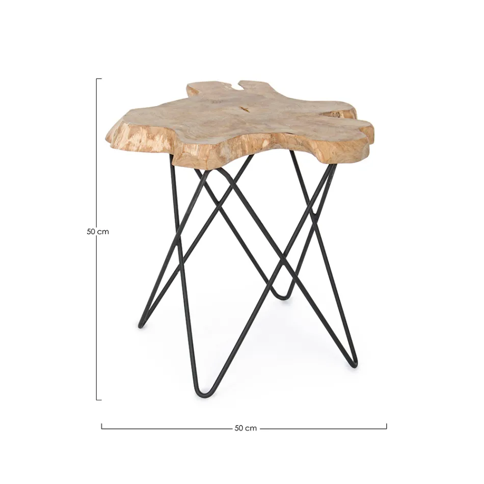 Coffee Table for Lounge Black Steel and Natural Teak Wood - Perlana Viadurini