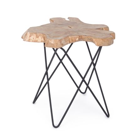 Coffee Table for Lounge Black Steel and Natural Teak Wood - Perlana Viadurini