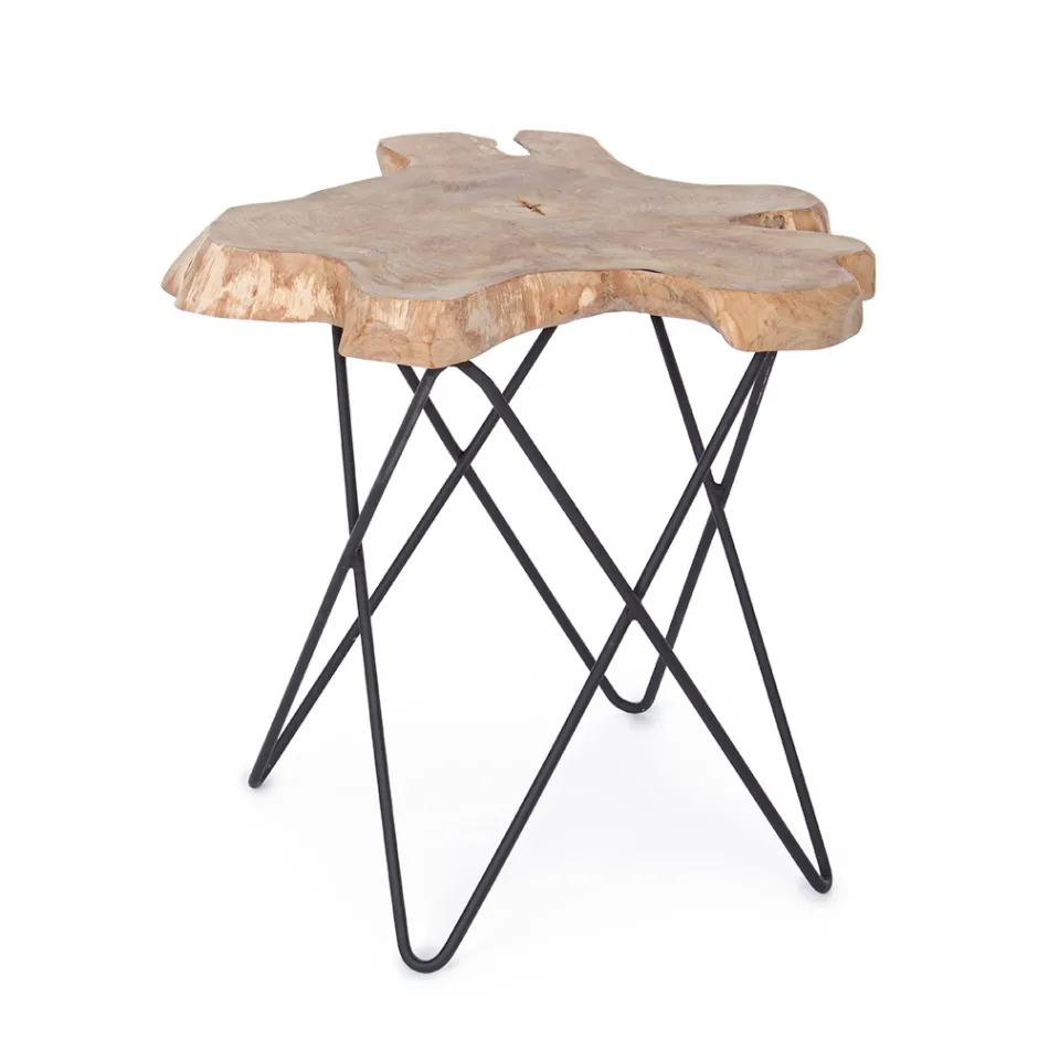 Coffee Table for Lounge Black Steel and Natural Teak Wood - Perlana Viadurini