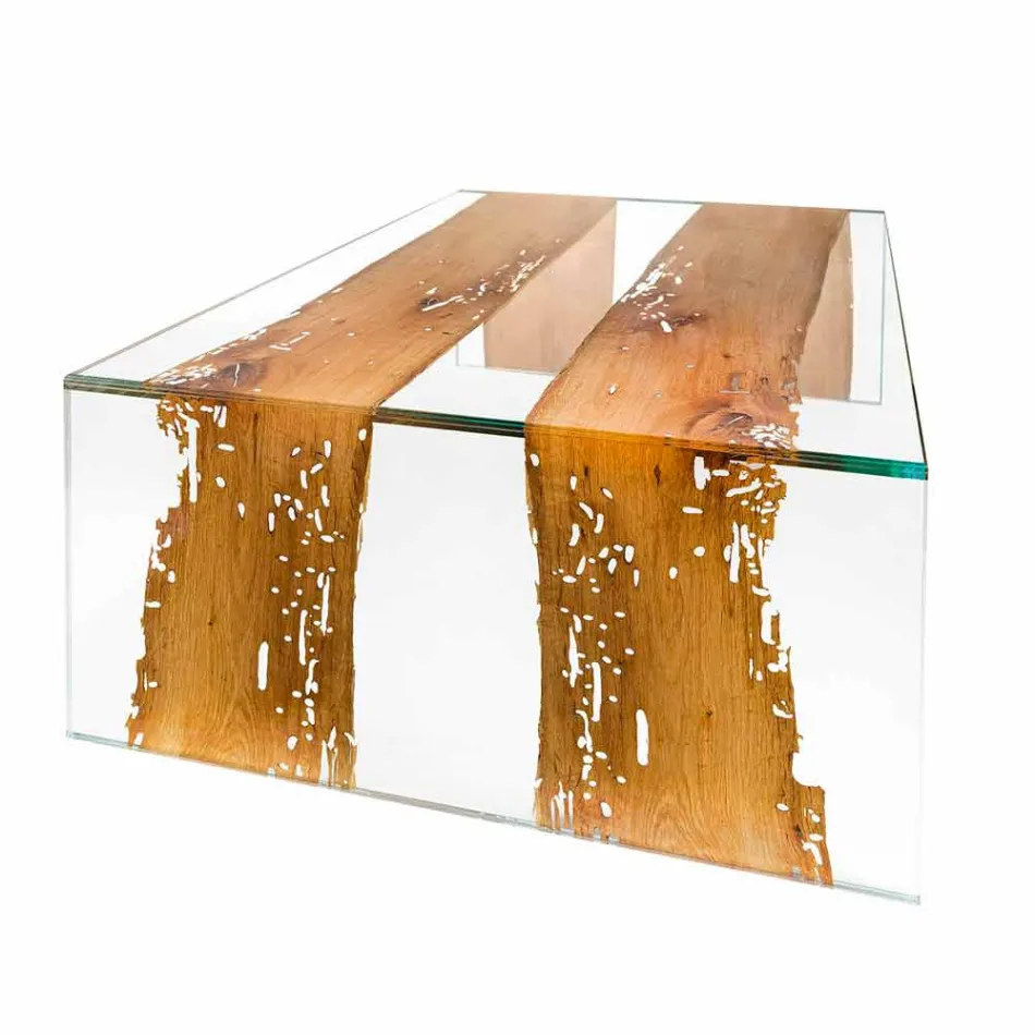 Table of Venetian Briccola wooden coffee and glass 120 cm Viadurini