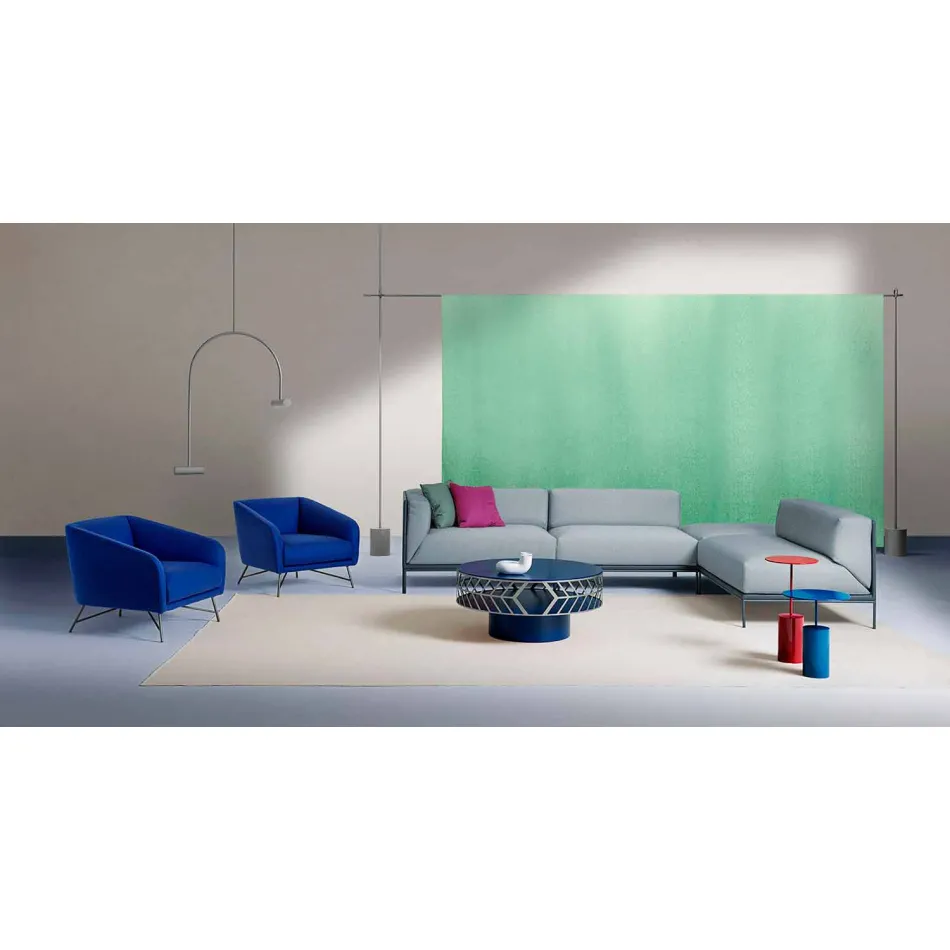 Modern Low Design Coffee Table Blue or Burgundy with Ring - Lok Viadurini
