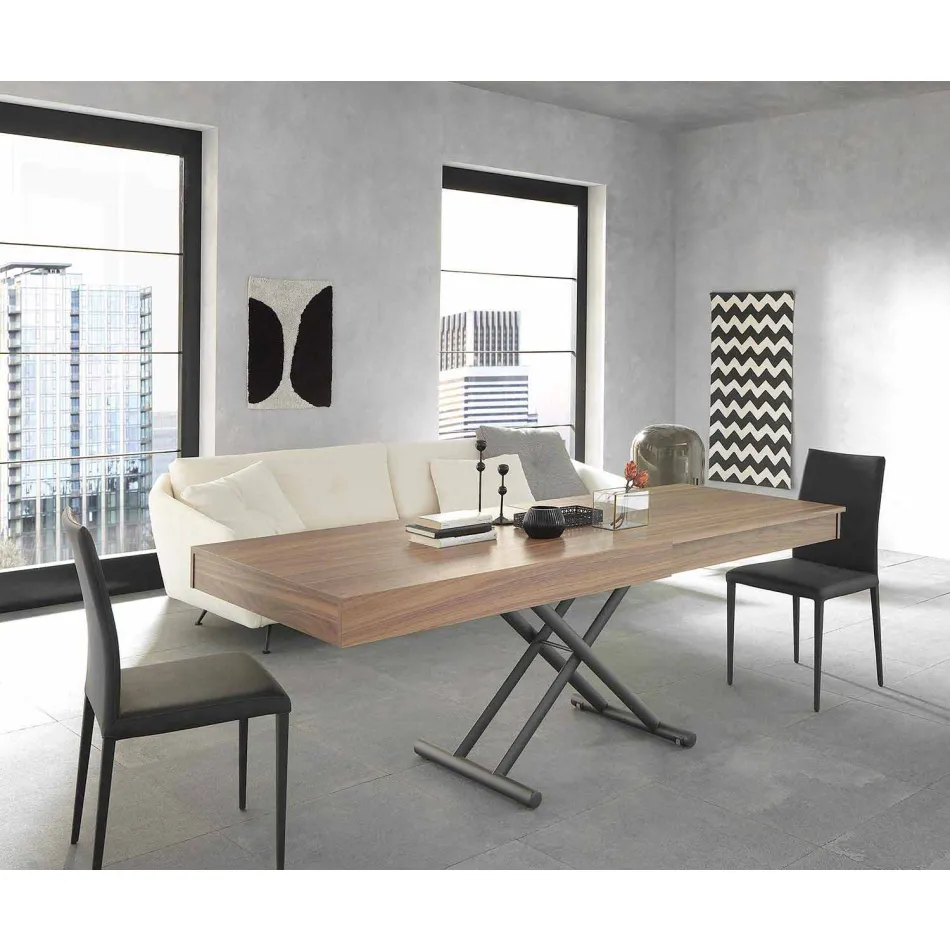 Modern Transformable Coffee Table in Wood and Metal Made in Italy - Fabio Viadurini