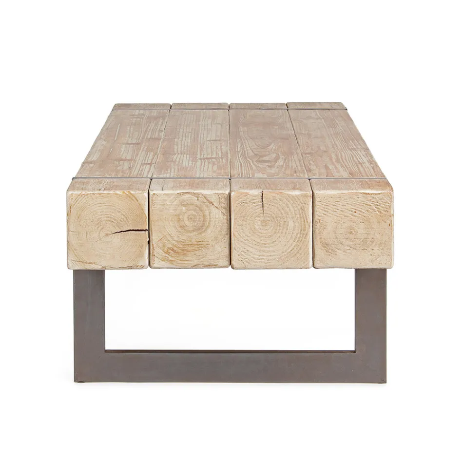 Coffee Table for the Lounge in Fir Wood and Steel - Ilenia Viadurini