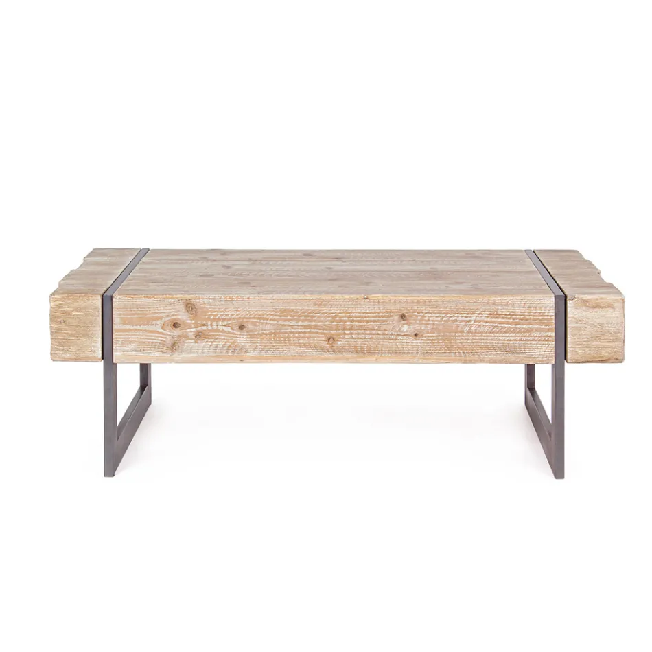 Coffee Table for the Lounge in Fir Wood and Steel - Ilenia Viadurini