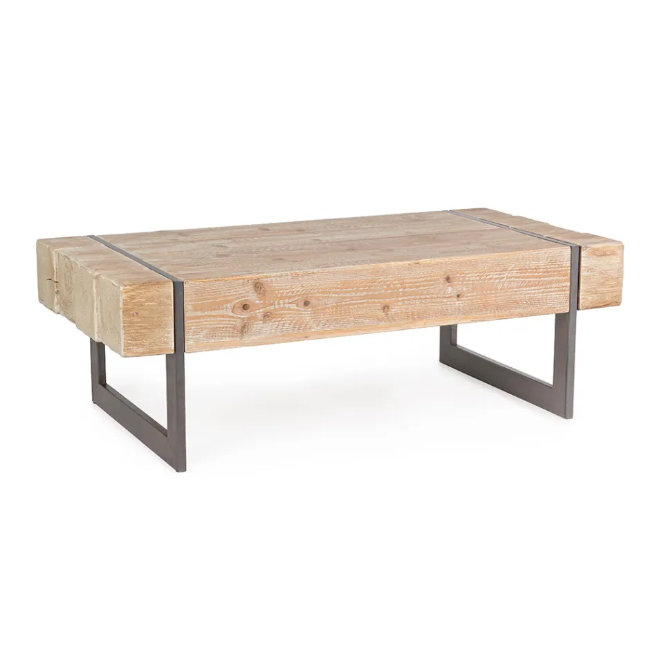 Coffee Table for the Lounge in Fir Wood and Steel - Ilenia Viadurini