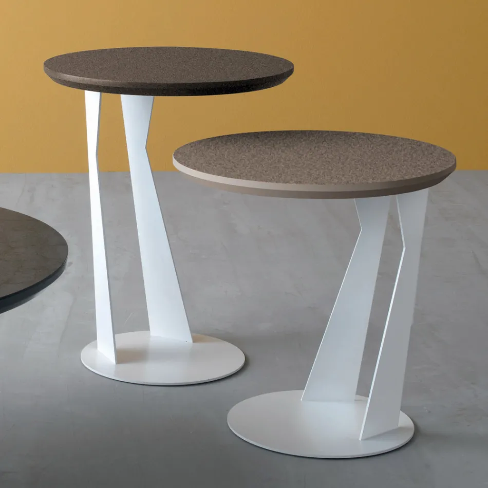 Round Coffee Table in Inclined Metal and Ceramic 3 Sizes - Coriko Viadurini