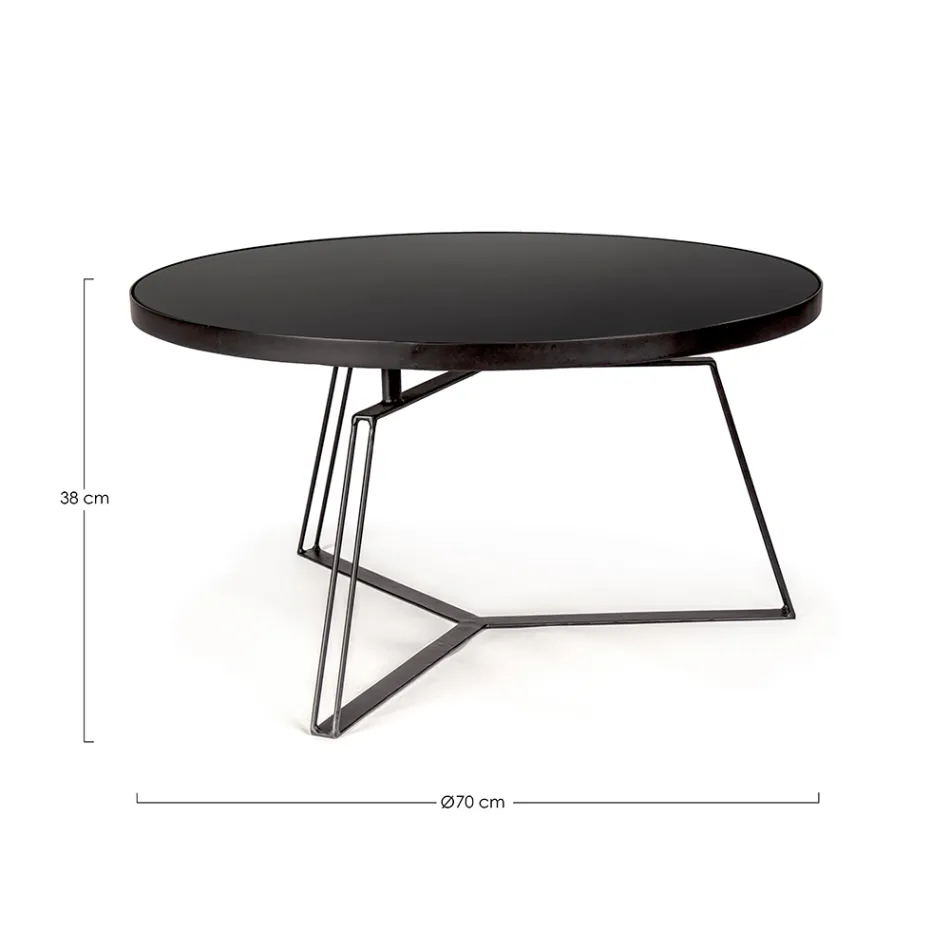 Round Coffee Table in Black Steel and Glass Top 2 Sizes - Zanzino Viadurini