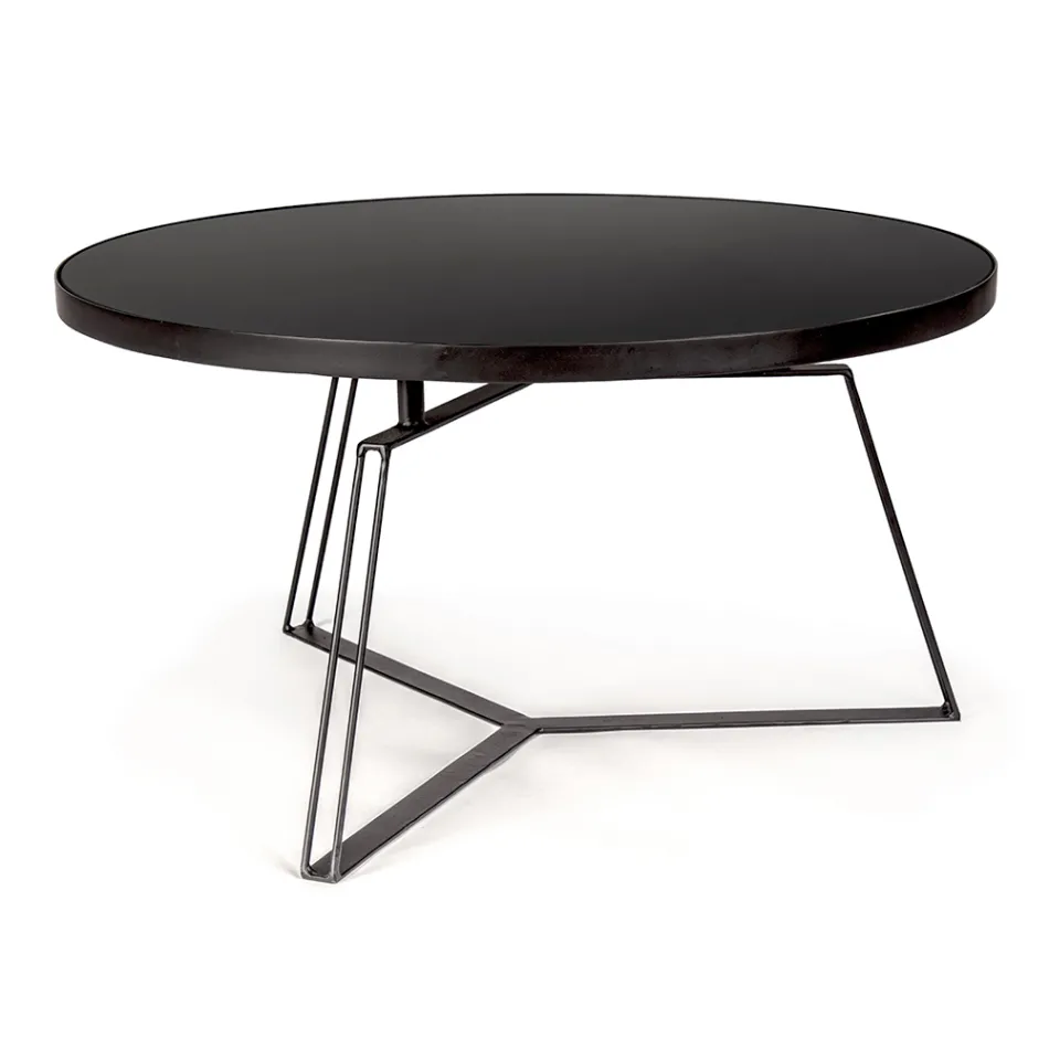Round Coffee Table in Black Steel and Glass Top 2 Sizes - Zanzino Viadurini