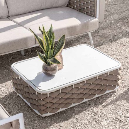 Outdoor Coffee Table in Aluminium and Hand Woven Fabric - Reda Viadurini