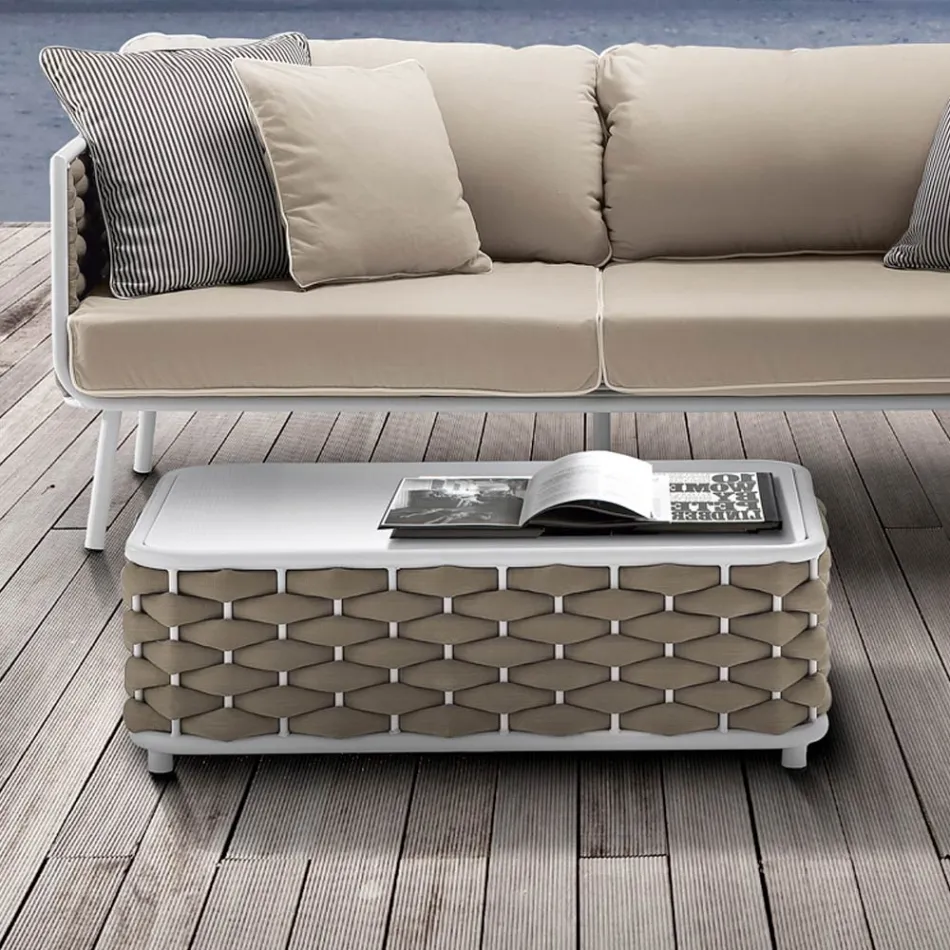 Outdoor Coffee Table in Aluminium and Hand Woven Fabric - Reda Viadurini