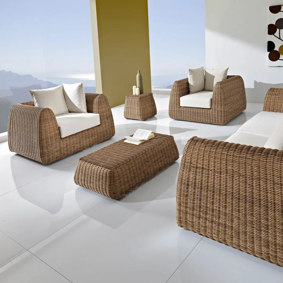 Outdoor Coffee Table in Hand Woven Polyrattan - Charlie Viadurini