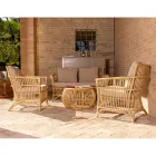 Outdoor Coffee Table in Natural Rattan Woven Completely by Hand - Bellaria Viadurini